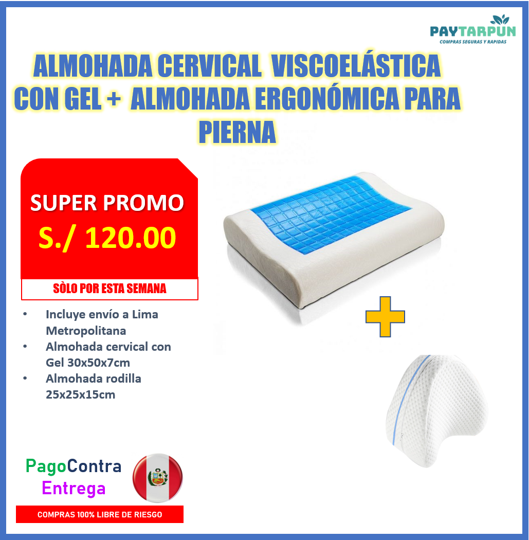 PROMO ALMOHADA VISCOELÁSTICA CON GEL + ALMOHADA DE SOPORTE PARA PIERNA Y RODILLA